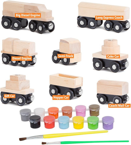Unpainted wooden train cars - 8,