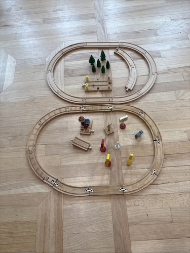 Wooden train set with - set, tracks