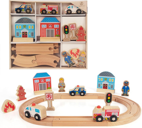 Wooden train set for toddler - wooden,