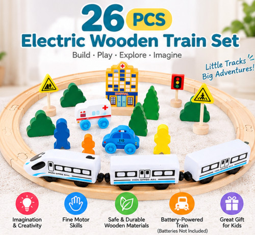 26pcs electric wooden train - 26pcs,